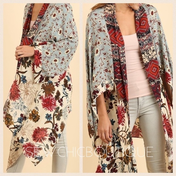 Vanilla Mixed Floral Patchwork Kimono Duster - Picture 1 of 6